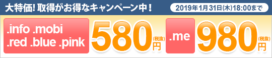 ドメイン激安キャンペーン中